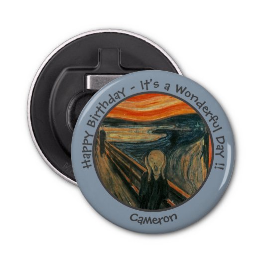 Edvard Munch De Schreeuw Feest Items Collectie Button Flesopener (Voorkant)