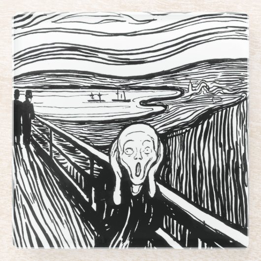 Edvard Munch - De Scream Lithografie Glazen Onderzetter (Voorkant)