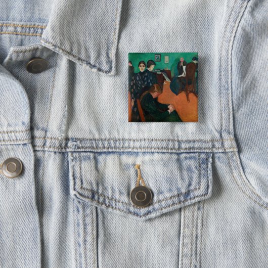 Edvard Munch - Dood in de Sickroom v1 Vierkante Button 5,1 Cm (In situ)