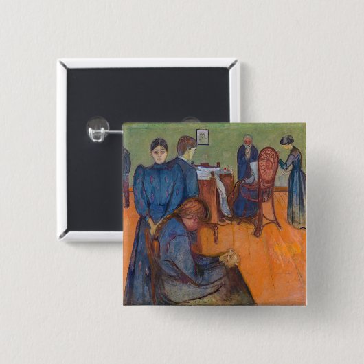 Edvard Munch - Dood in de Sickroom v2 Vierkante Button 5,1 Cm (Voorkant /achterkant)