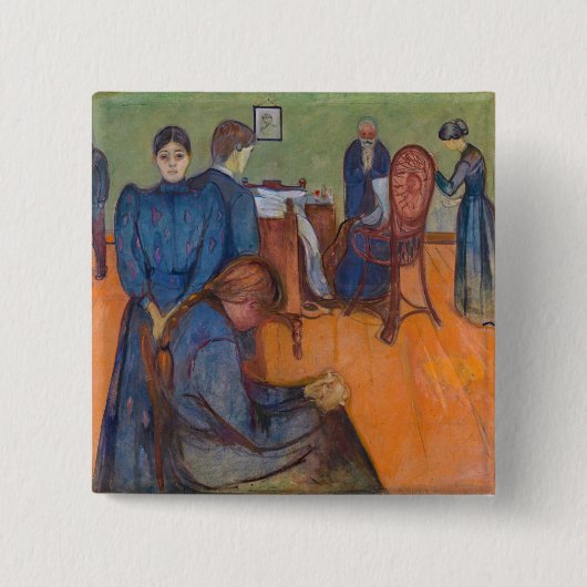 Edvard Munch - Dood in de Sickroom v2 Vierkante Button 5,1 Cm (Voorkant)