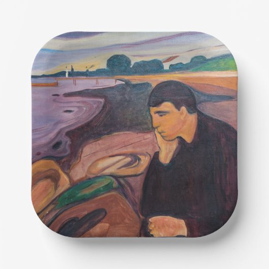 Edvard Munch - Melancholy 1894 Papieren Bordje (Voorkant)
