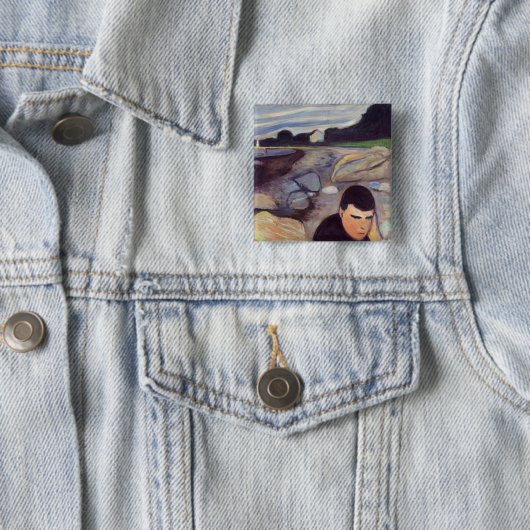 Edvard Munch - Melancholy Vierkante Button 5,1 Cm (In situ)