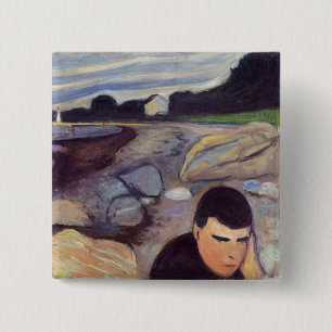 Edvard Munch - Melancholy Vierkante Button 5,1 Cm