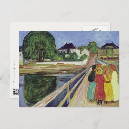 Edvard Munch Schilderen Meisjes op de Brug (c 1902 Briefkaart (Voorkant / Achterkant)