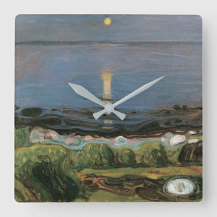 Edvard Munch Schilderij, Zomernacht aan het strand Vierkante Klok