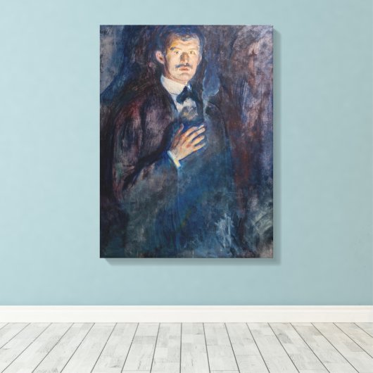 Edvard Munch - Self-Portret met Sigarette Canvas Afdruk (Insitu (Houten vloer))