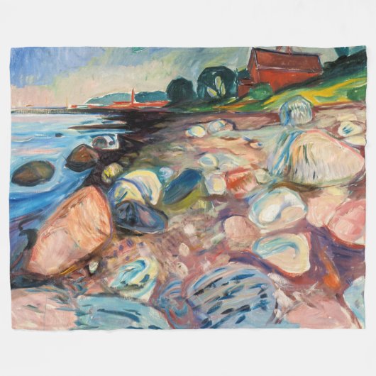 Edvard Munch - Shore met Red House Fleece Deken (Voorkant (Horizontaal))