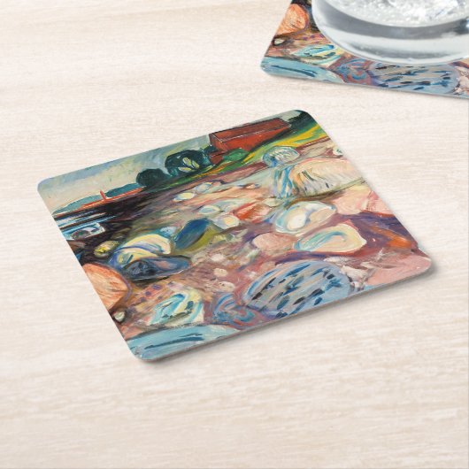 Edvard Munch - Shore met Red House Kartonnen Onderzetters (Schuin)
