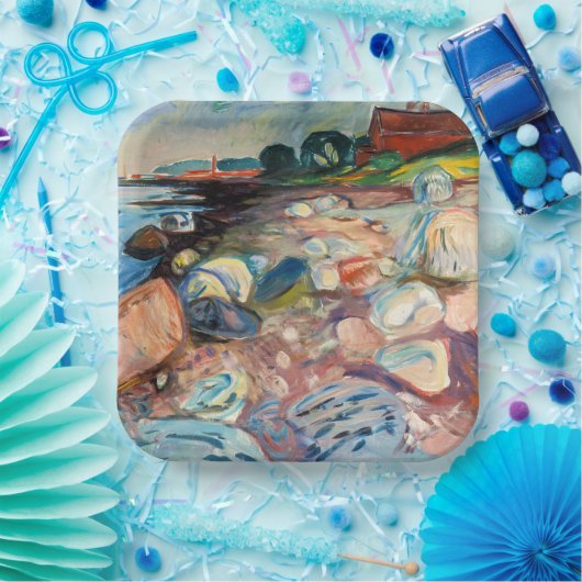 Edvard Munch - Shore met Red House Papieren Bordje (Feest)