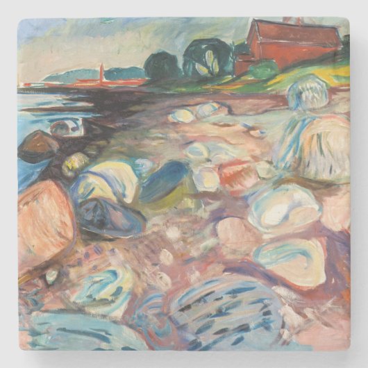 Edvard Munch - Shore met Red House Stenen Onderzetter (Voorkant)