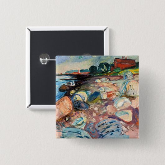 Edvard Munch - Shore met Red House Vierkante Button 5,1 Cm (Voorkant /achterkant)