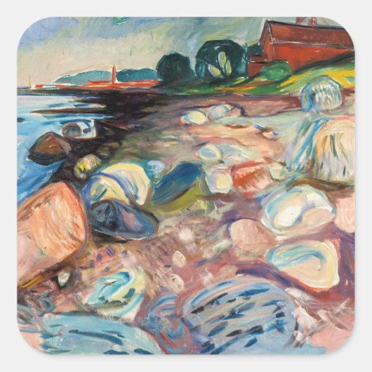 Edvard Munch - Shore met Red House Vierkante Sticker (Voorkant)