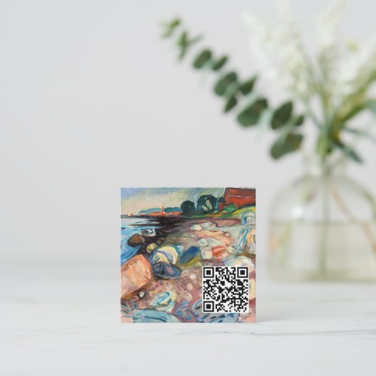 Edvard Munch - Shore with Red House - QR-code Vierkante Visitekaartje (Staand voorkant)