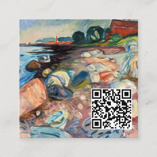 Edvard Munch - Shore with Red House - QR-code Vierkante Visitekaartje (Voorkant)