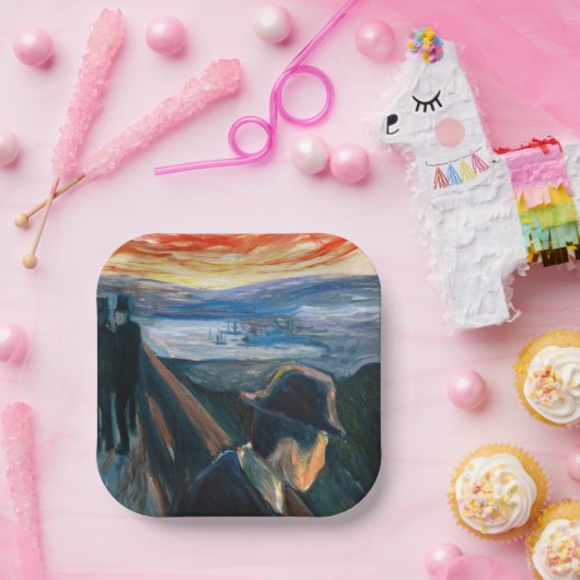 Edvard Munch - Sick Mood op zonsondergang, wanhoop Papieren Bordje (Feest)