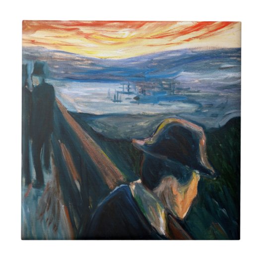 Edvard Munch - Sick Mood op zonsondergang, wanhoop Tegeltje (Voorkant)