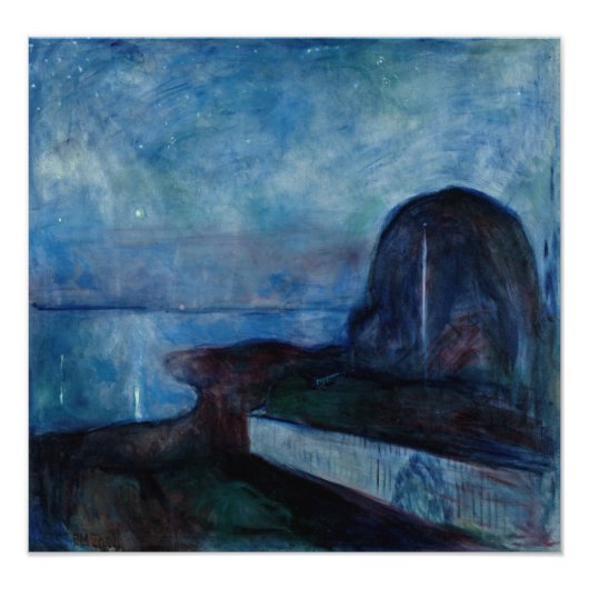 Edvard Munch - Sterrennacht 1893 Foto Afdruk (Voorkant)