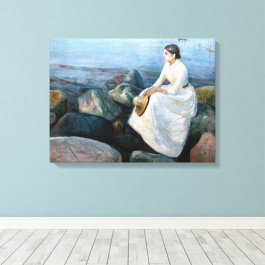 Edvard Munch - Summer Night, Inger on the Beach Canvas Afdruk (Insitu (Houten vloer))