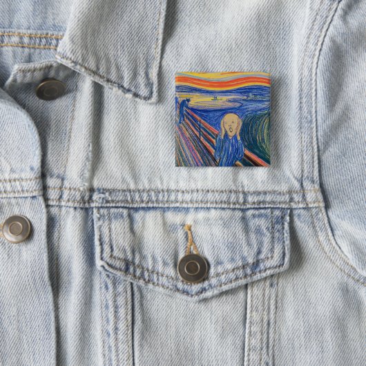 Edvard Munch - The Scream 1895 Vierkante Button 5,1 Cm (In situ)