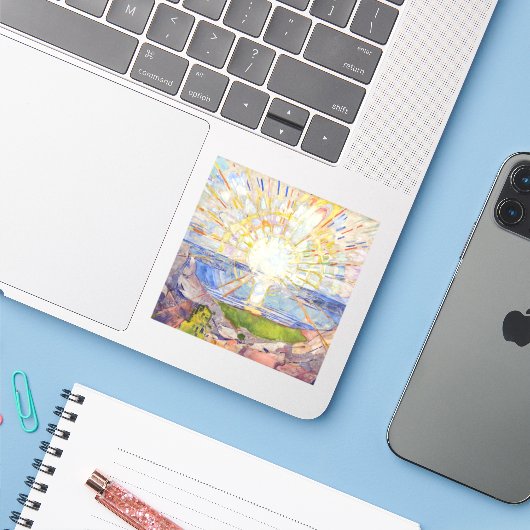 Edvard Munch - The Sun 1911 Sticker (Laptop met iPhone)