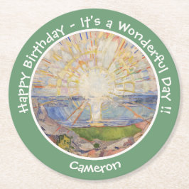 Edvard Munch The Sun (Solen) - Zonsopgang Feestart Ronde Kartonnen Onderzetter