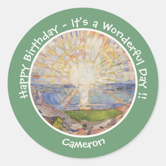 Edvard Munch The Sun (Solen) - Zonsopgang Feestart Ronde Sticker (Voorkant)