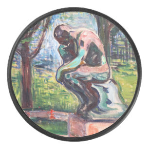 Edvard Munch - The Thinker by Rodin Hockey Puck