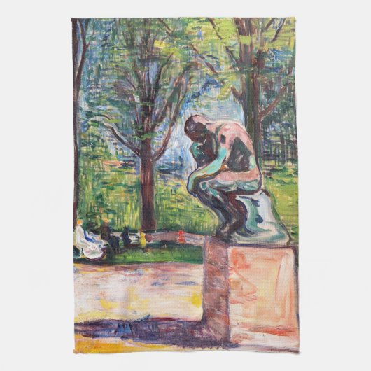 Edvard Munch - The Thinker by Rodin Theedoek (Verticaal)
