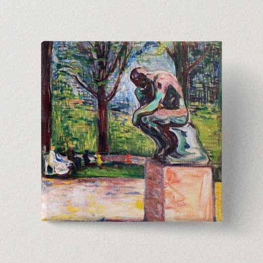 Edvard Munch - The Thinker by Rodin Vierkante Button 5,1 Cm (Voorkant)