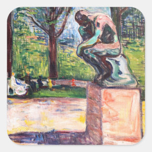 Edvard Munch - The Thinker by Rodin Vierkante Sticker