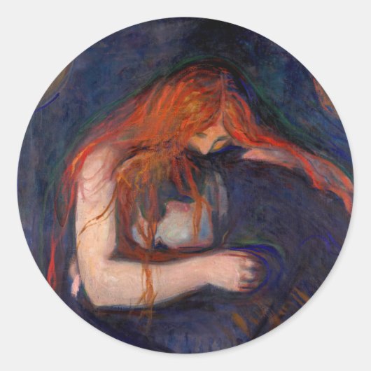 Edvard Munch - Vampire / Love and Pain Ronde Sticker (Voorkant)
