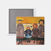 Edvard Munch - Vier meisjes in Asgardstrand Magneet (Voorkant / Achterkant)