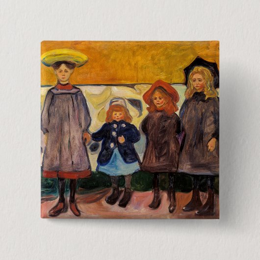 Edvard Munch - Vier meisjes in Asgardstrand Vierkante Button 5,1 Cm (Voorkant)