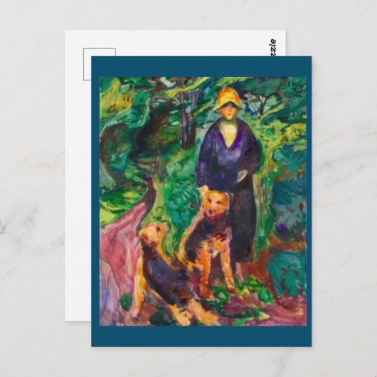 Edvard Munch, Vrouw met Airedale Terriers schilder Briefkaart (Voorkant / Achterkant)
