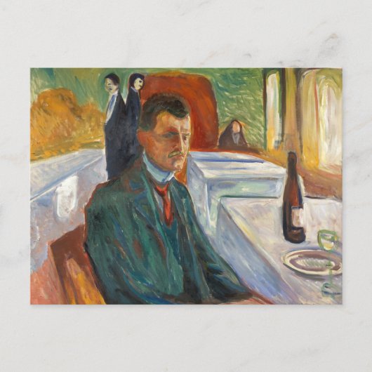 Edvard Munch - Zelfportret met een wijnfles Briefkaart (Voorkant)