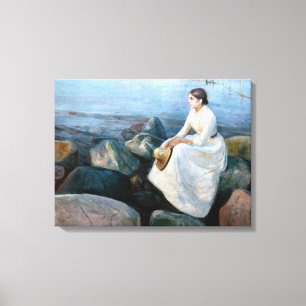 Edvard Munch - Zomeravond, Inger op het strand Canvas Afdruk