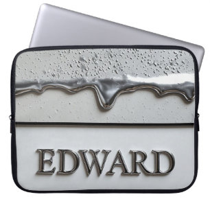 Edward Chrome Naambord Met Druppels Vloeibaar Meta Laptop Sleeve