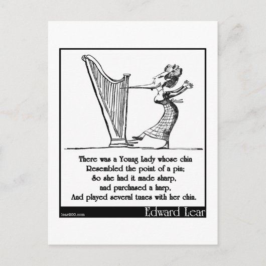 Edward Lear's Young Lady wiens kin Limerick Briefkaart (Voorkant)