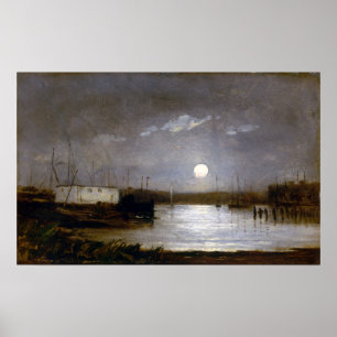 Edward Mitchell Banister Moon over een haven Poster
