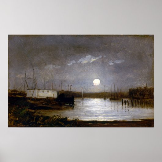 Edward Mitchell Banister Moon over een haven Poster (Voorkant)