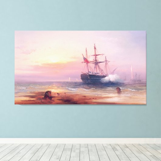 Edward Moran Salute bij zonsondergang Canvas Afdruk (Insitu (Houten vloer))