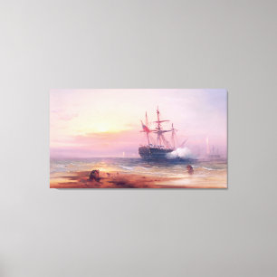 Edward Moran Salute bij zonsondergang Canvas Afdruk
