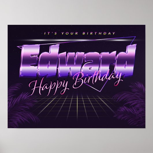 Edward Name Vorname lila retro Poster Geburtstag (Voorkant)