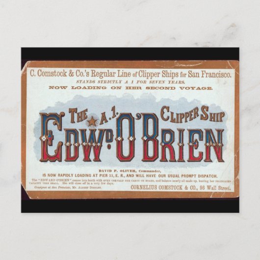 Edward O'Brien Clipper zeilschip 1900 Briefkaart (Voorkant)