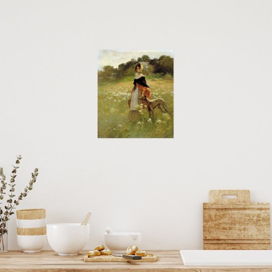 Edward Percy Moran Young Girl en Dog Poster (Keuken)