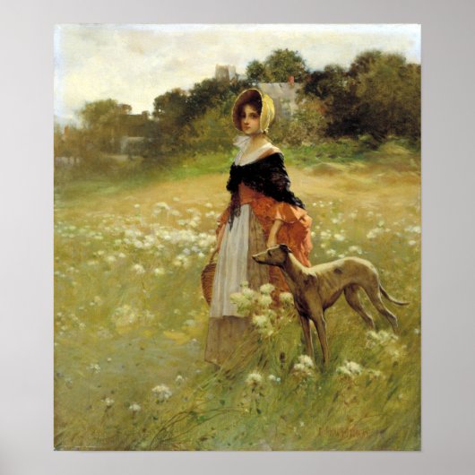 Edward Percy Moran Young Girl en Dog Poster (Voorkant)