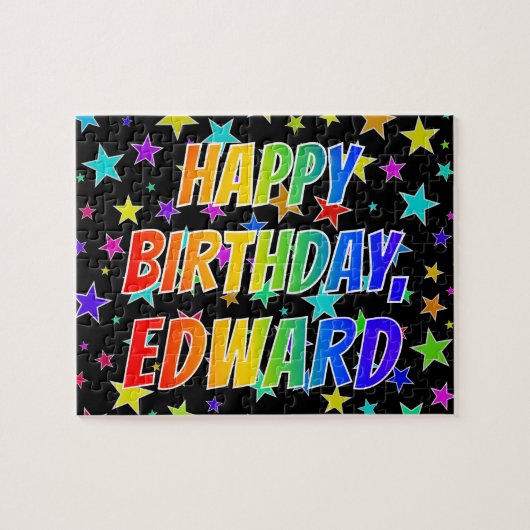 "EDWARD" Voornaam, geun "HAPPY BIRTHDAY" Legpuzzel (Horizontaal)