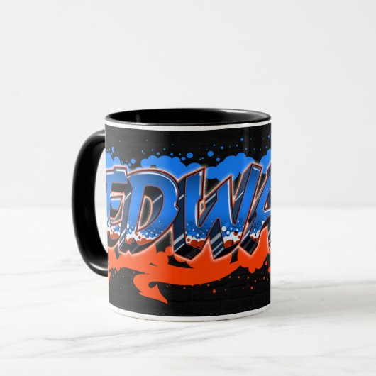 Edward Vorname Name Graffiti blue orange Tasse Mok (Voorkant links)
