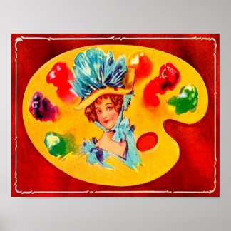 Edwardiaans meisje op palet van schilder poster